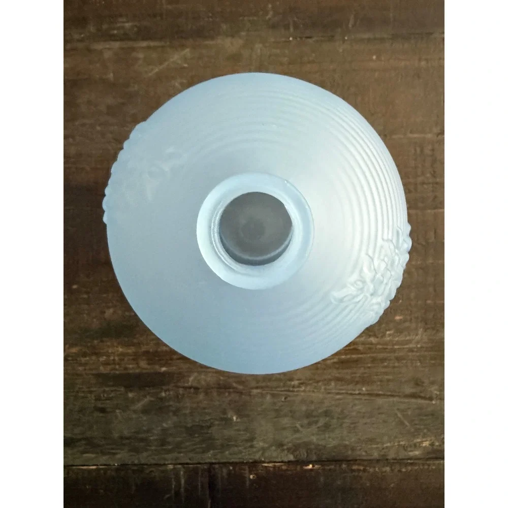 Avon Vintage Frosted Blue Glass Bud Vase Ribbed Floral Orb Shape 4 Inch